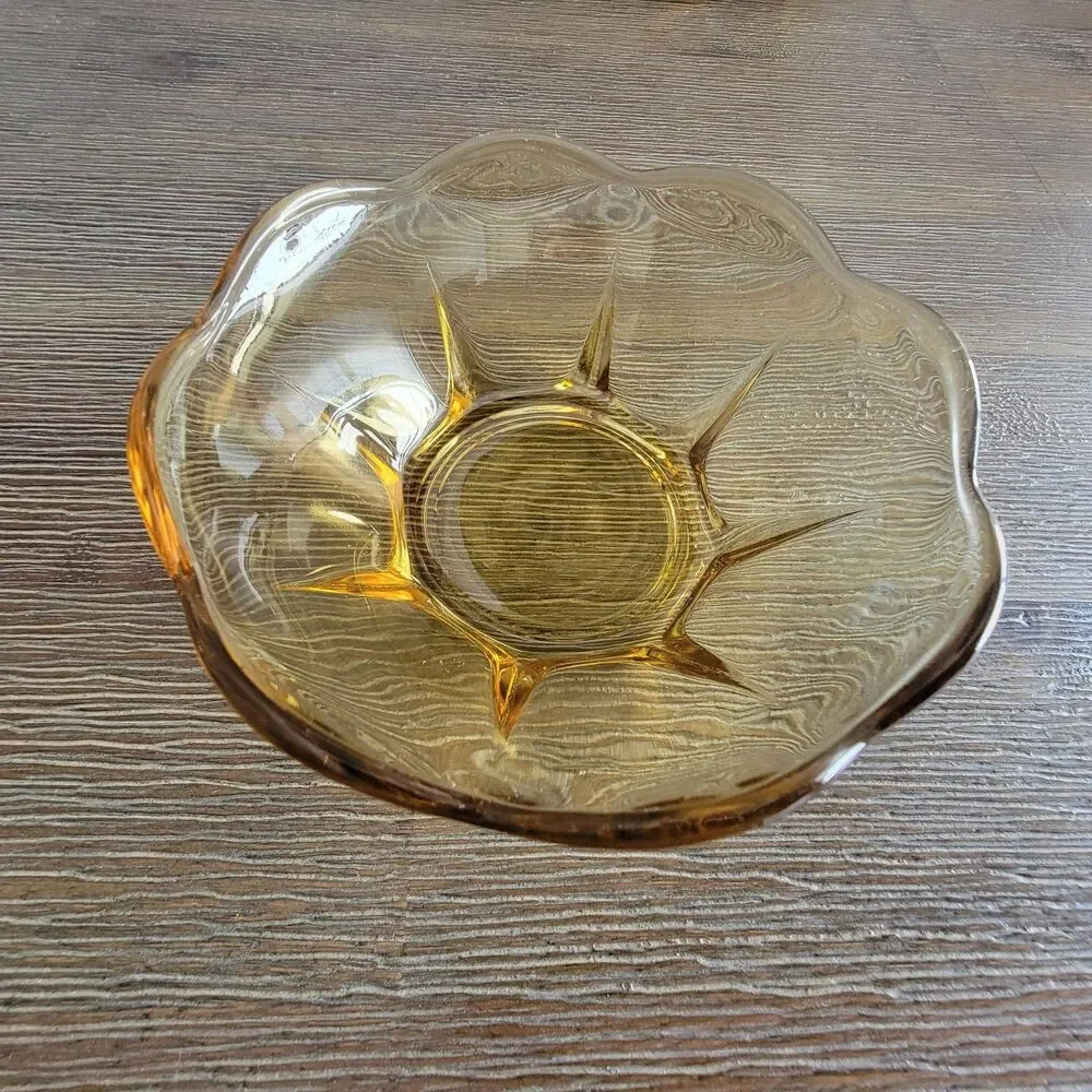 VTG Anchor Hocking Chip Dip Set Yellow Bowl Dish Honey Gold Retro Glass MCM